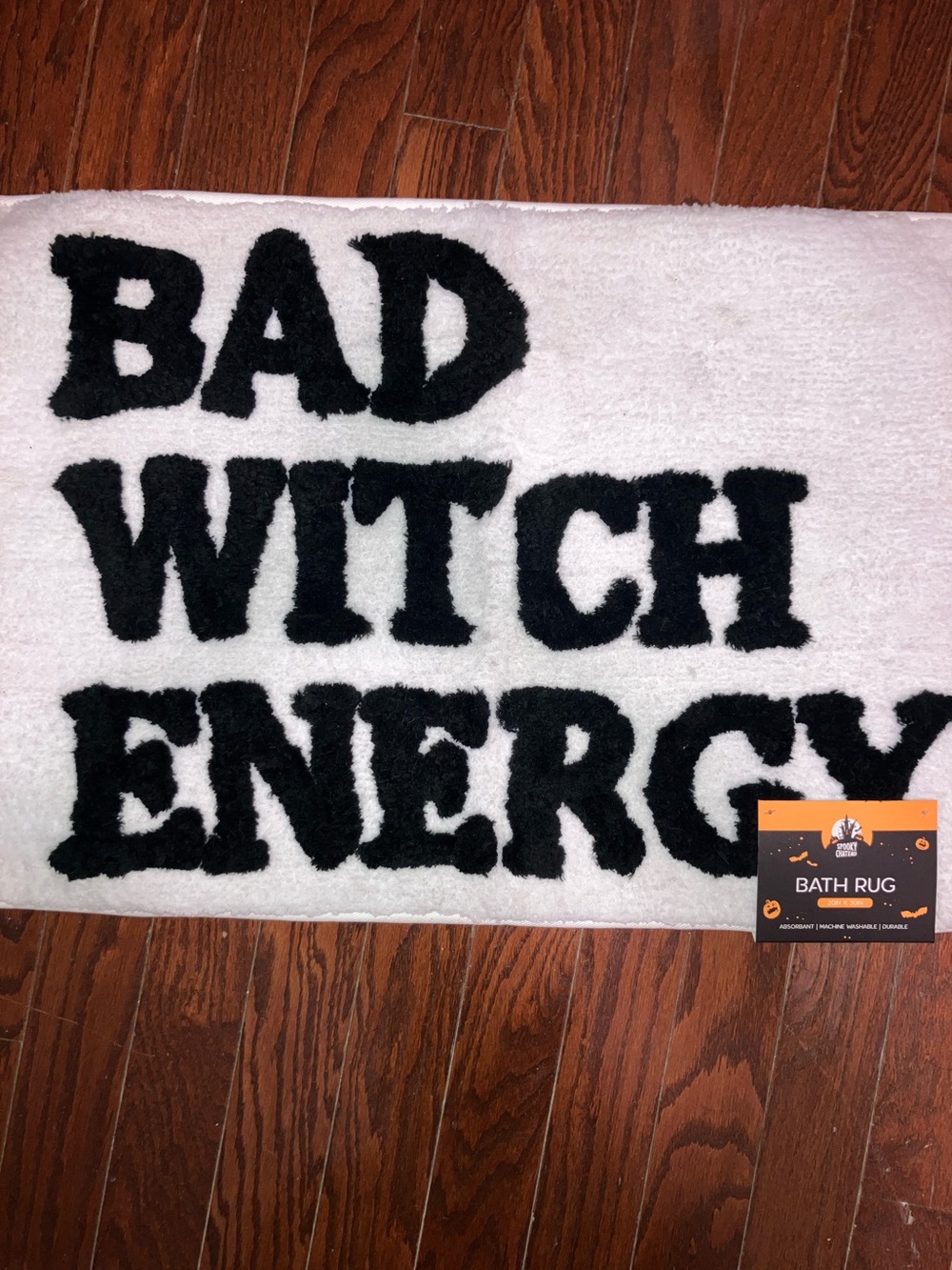 Bad Witch Energy White & Black 20inx30in Bath Rug - Halloween Accent.Brand new